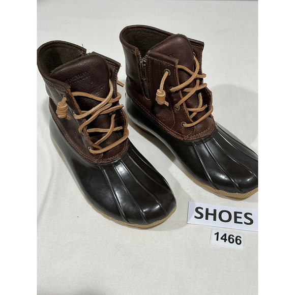 Womans Sperry Top Spider Wo,s 7m black Brown Ankle Rain boots Lace Up Side Zip - Picture 1 of 9